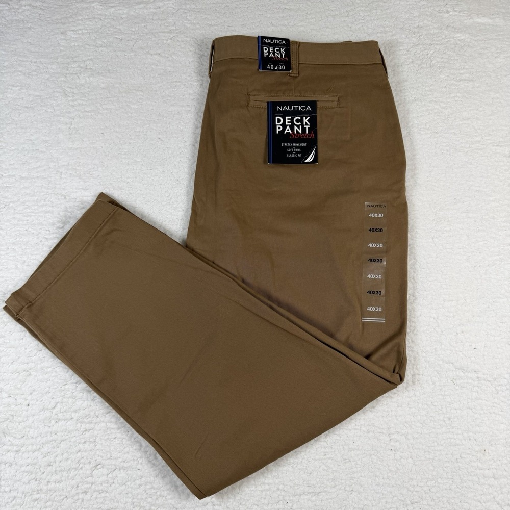 Nautica Deck Pants Mens 40x30 Khaki Tan Classic Fit Stretch Chino NWT
